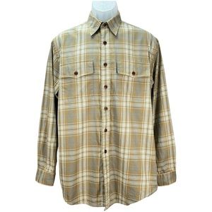 CC Filson Men’s Medium Tan Plaid‎ Button Up Shirt Long Sleeve Outdoor Workwear